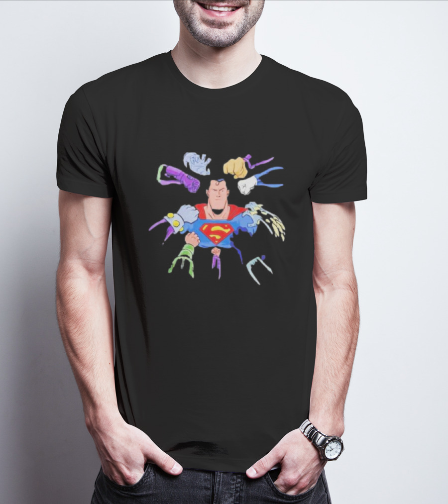Superman Battling Multiple Foes With Iconic Super Strength T-Shirt