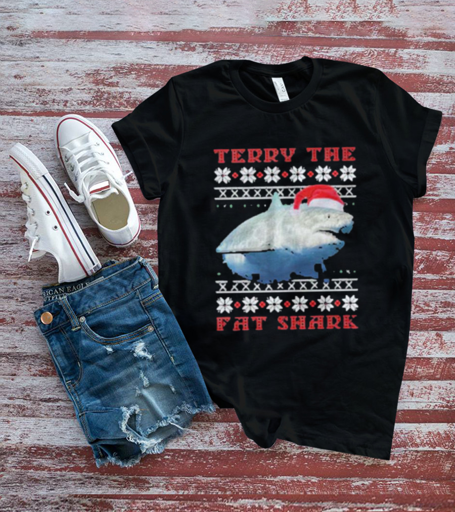Terry The Fat Shark Christmas Santa Hat Snowflake T-Shirt