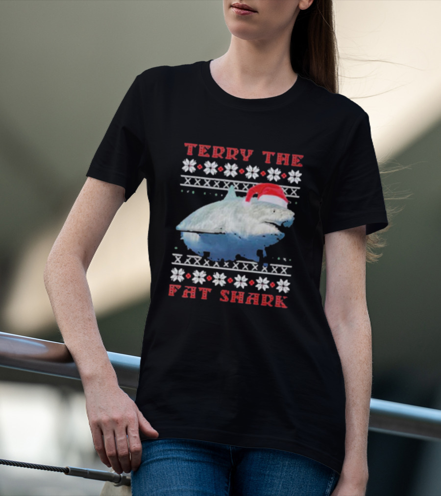 Terry The Fat Shark Christmas Santa Hat Snowflake T-Shirt