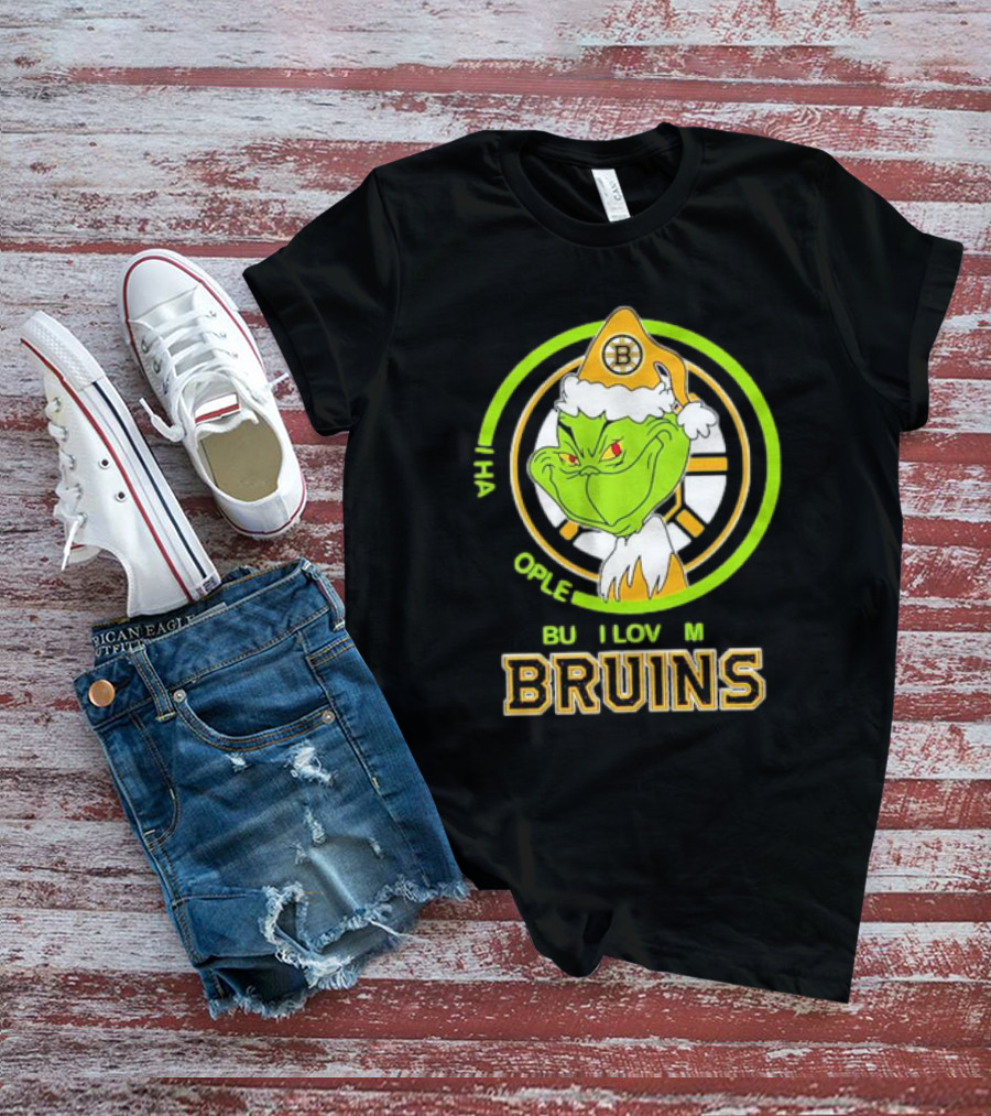 The Grinch Santa Boston Bruins I Hate People But Love My Hockey Team T-Shirt