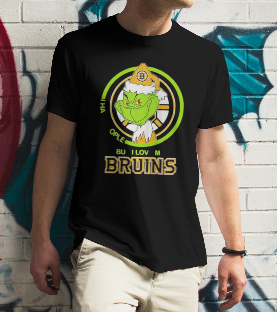 The Grinch Santa Boston Bruins I Hate People But Love My Hockey Team T-Shirt
