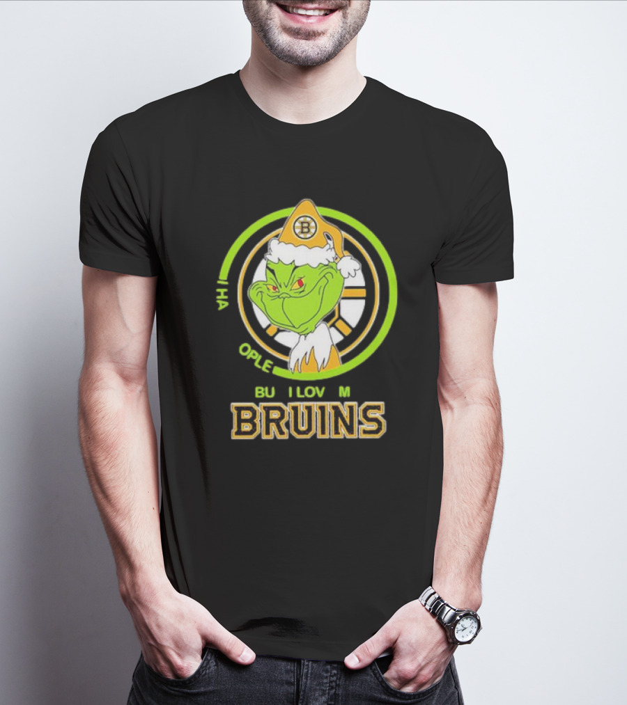 The Grinch Santa Boston Bruins I Hate People But Love My Hockey Team T-Shirt