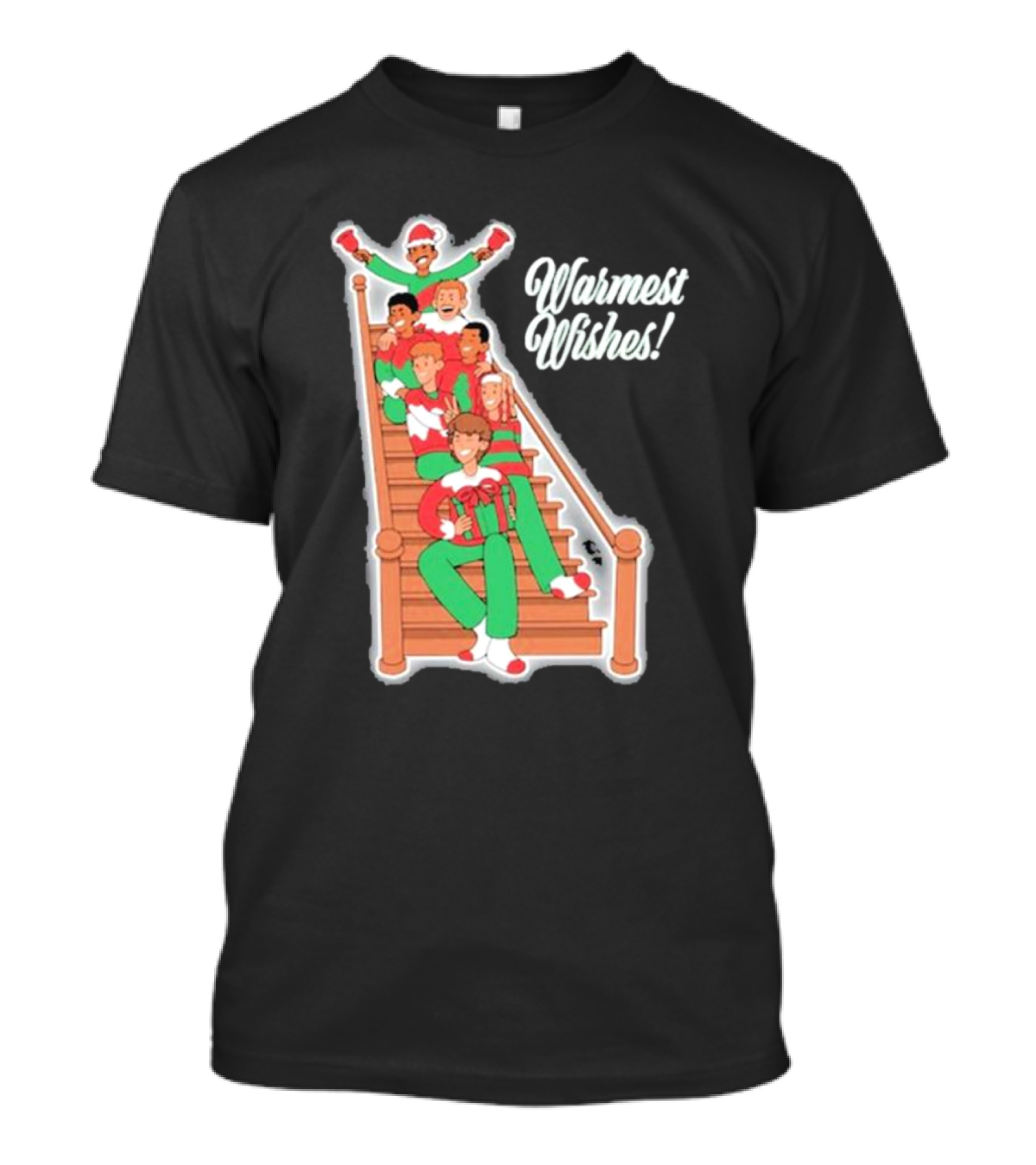 Warmest Wishes Holiday Family On Stairs In Festive Pajamas T-Shirt