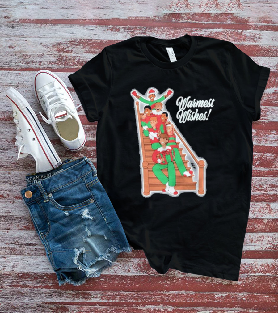 Warmest Wishes Holiday Family On Stairs In Festive Pajamas T-Shirt