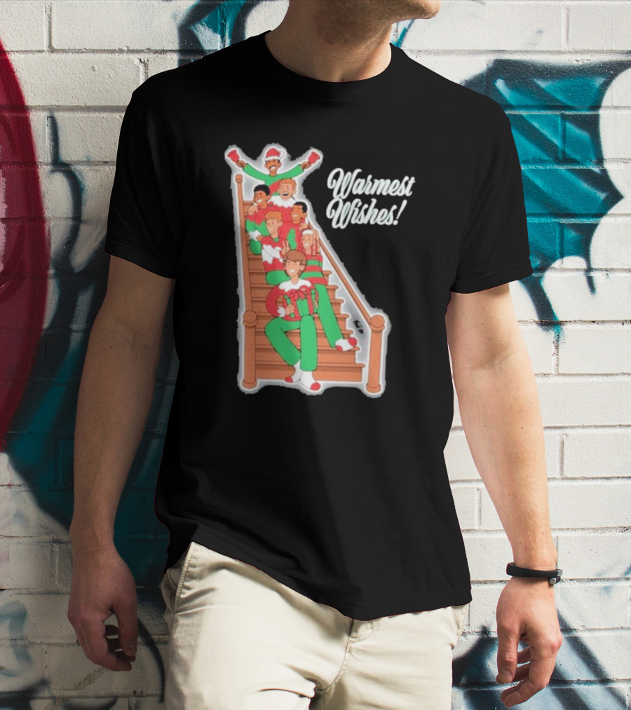 Warmest Wishes Holiday Family On Stairs In Festive Pajamas T-Shirt
