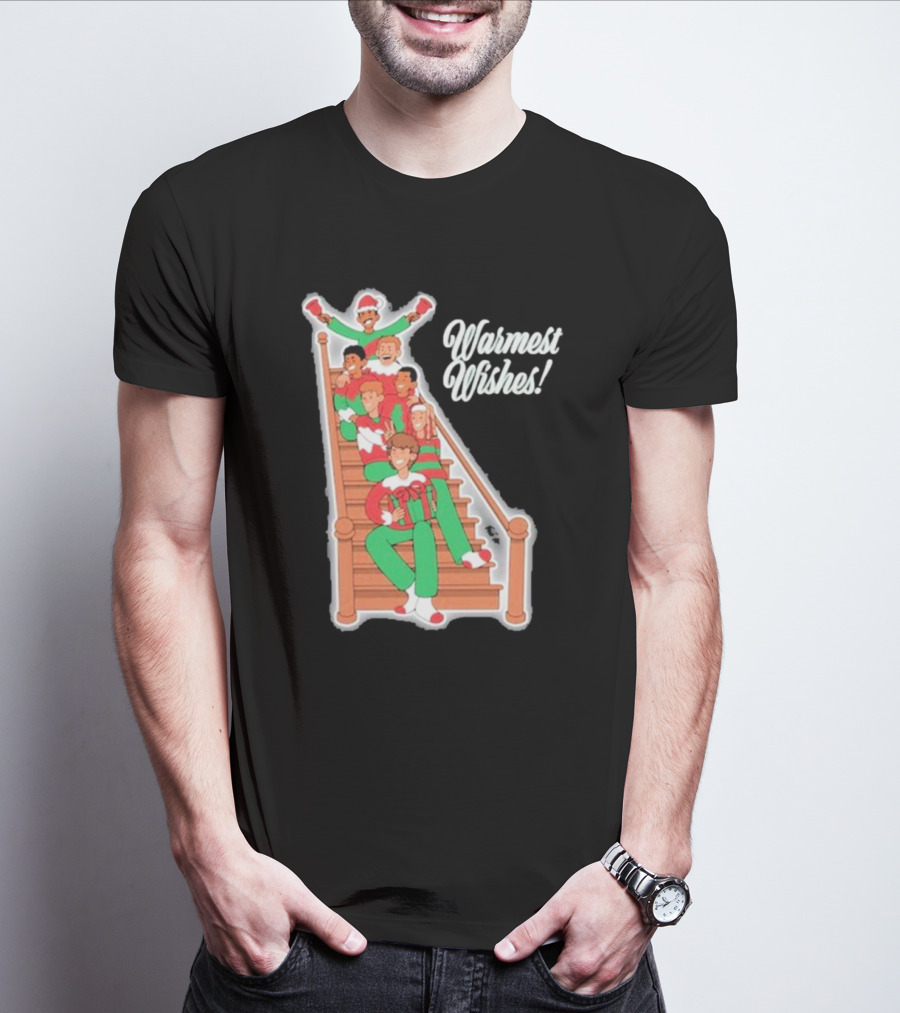 Warmest Wishes Holiday Family On Stairs In Festive Pajamas T-Shirt