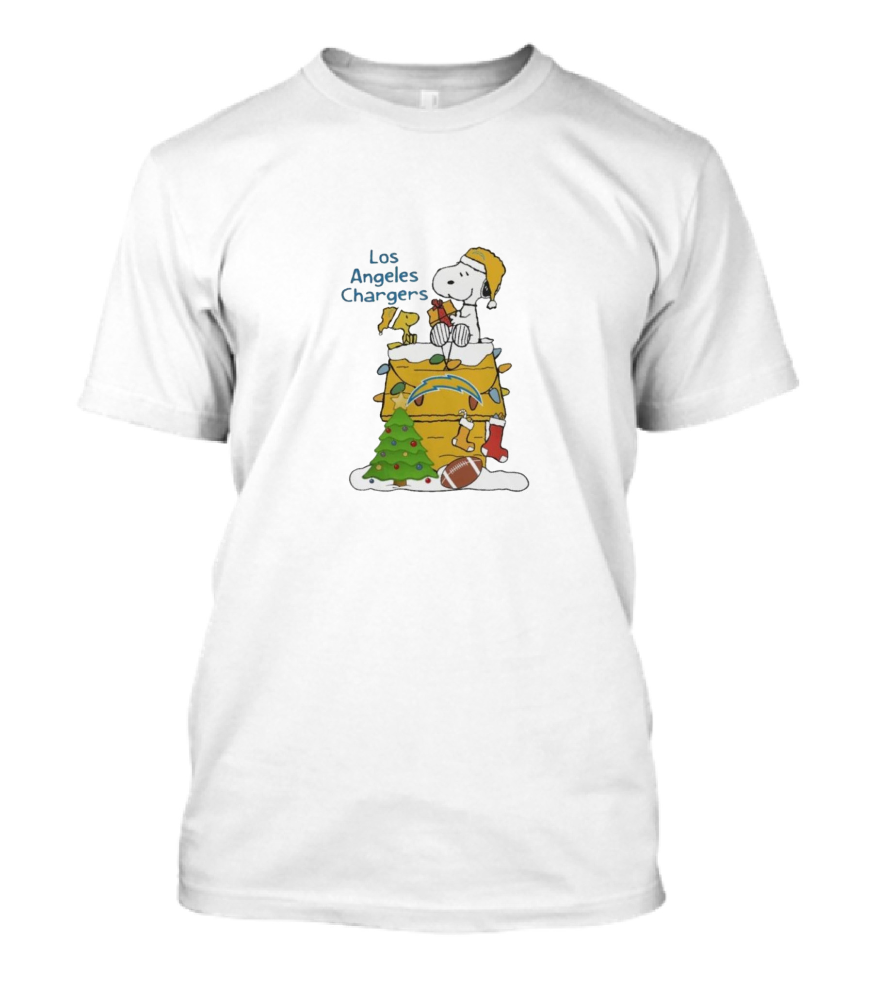 Los Angeles Chargers Christmas With Santa Snoopy And Woodstock T-Shirt