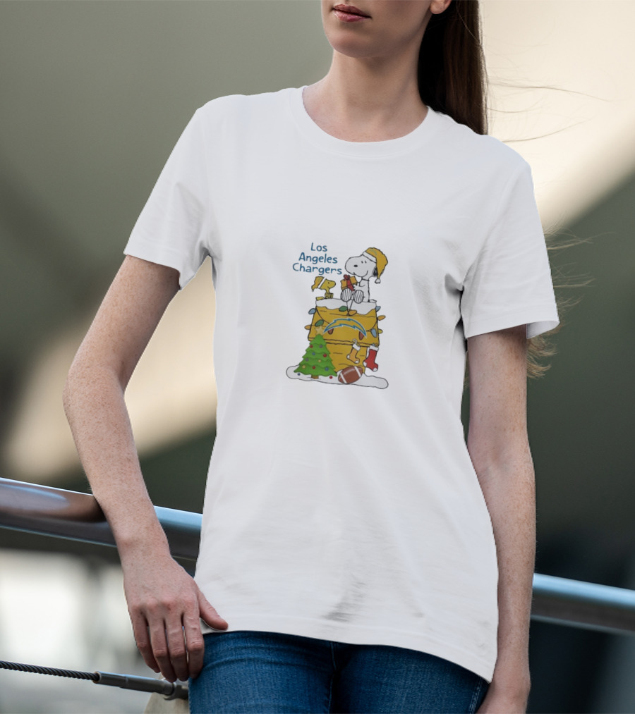 Los Angeles Chargers Christmas With Santa Snoopy And Woodstock T-Shirt
