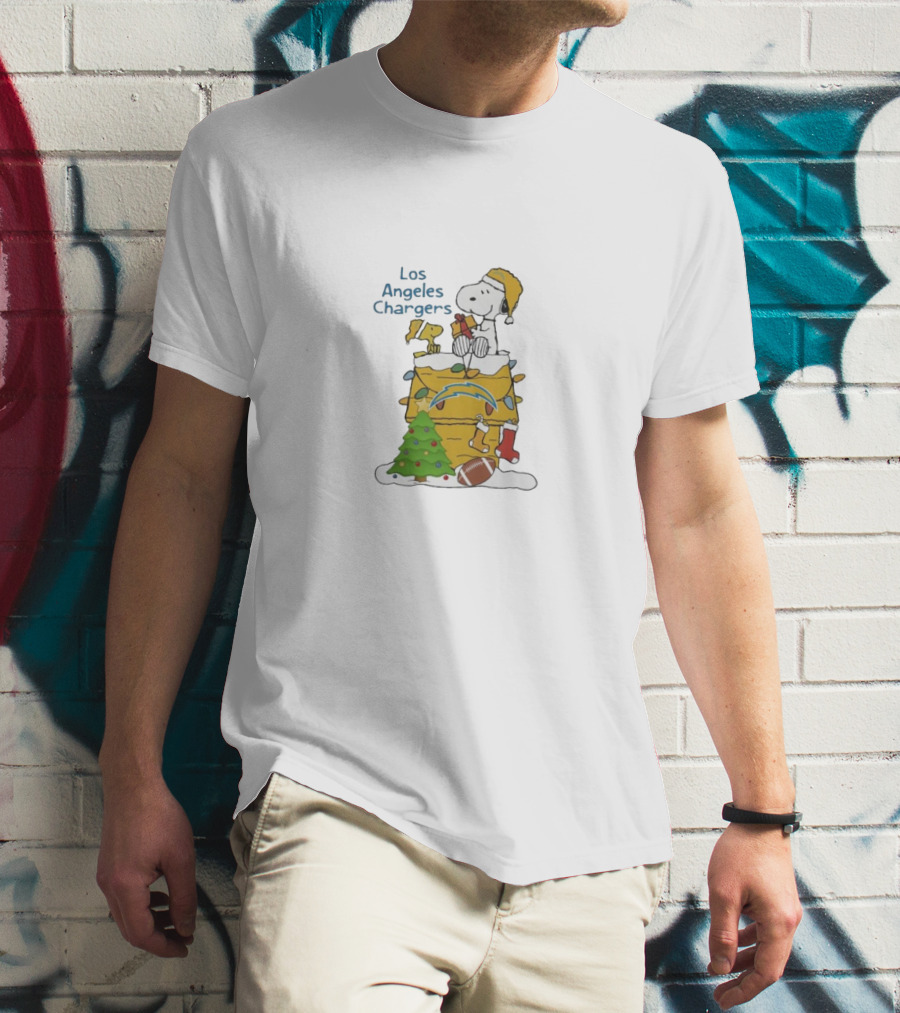 Los Angeles Chargers Christmas With Santa Snoopy And Woodstock T-Shirt