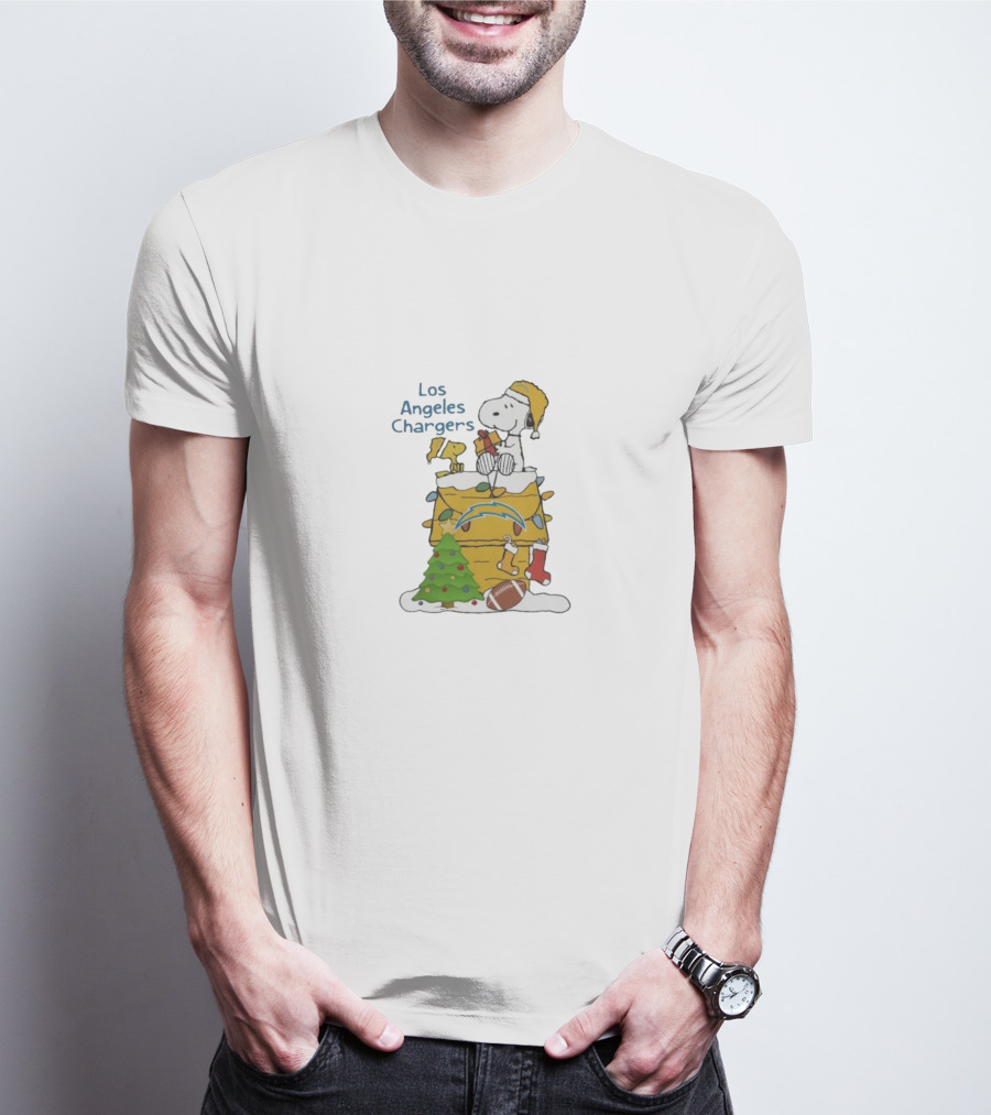 Los Angeles Chargers Christmas With Santa Snoopy And Woodstock T-Shirt