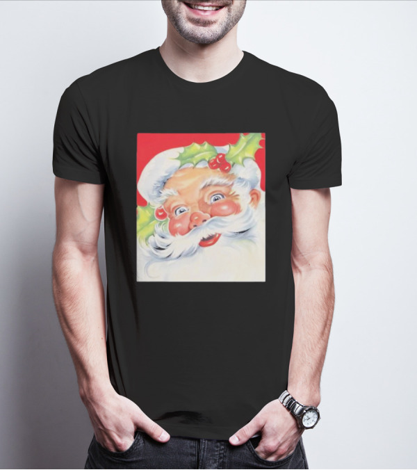 Christmas Jolly Santa Claus Holly Berries Festive Cheer T-Shirt