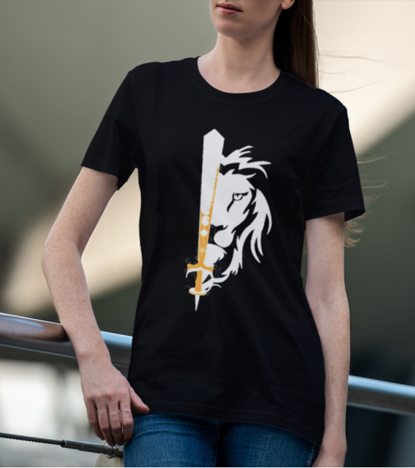 Real Sikh Lion And Sword Blackout Gold T-Shirt