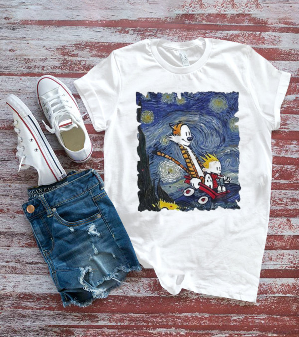 Vincent Van Gogh Starry Night Calvin And Hobbes Wagon T-Shirt