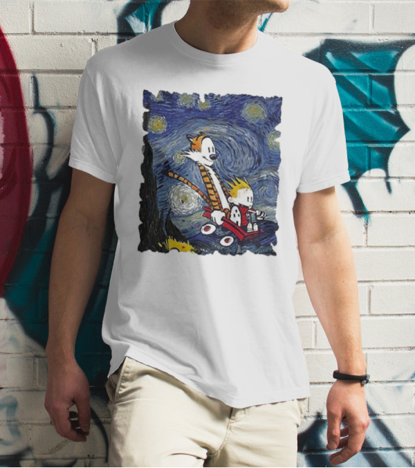 Vincent Van Gogh Starry Night Calvin And Hobbes Wagon T-Shirt