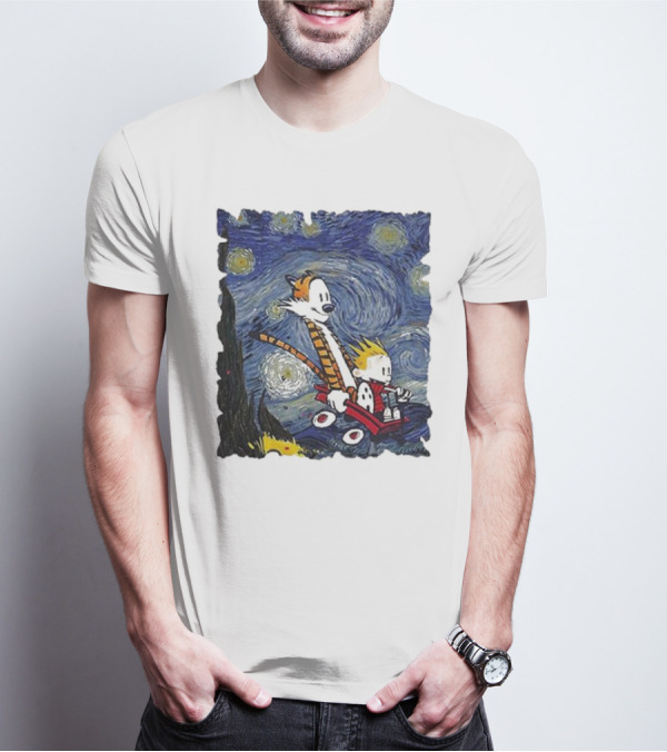 Vincent Van Gogh Starry Night Calvin And Hobbes Wagon T-Shirt