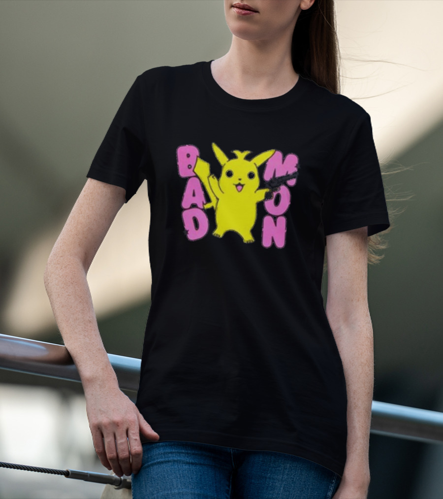 Bad Mon Pikachu With Pink Bold Letters T-Shirt