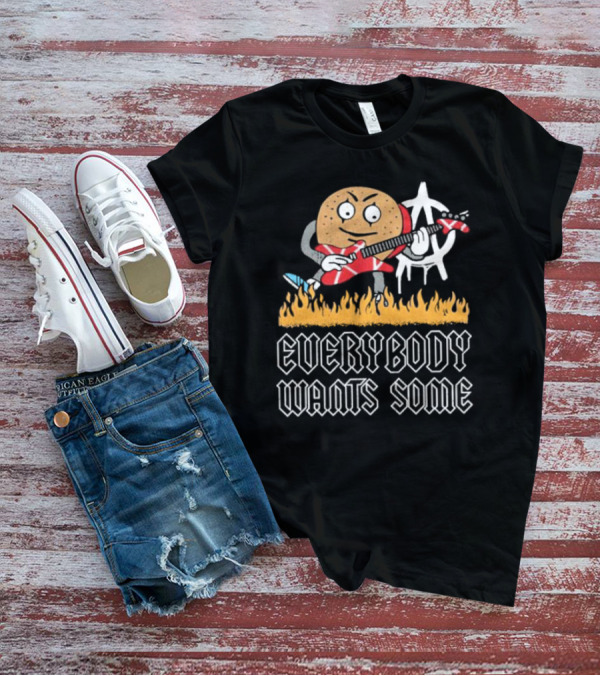 Everybody Wants Some Burger Playing Guitar With Anarchy Symbol And Flames T-Shirt