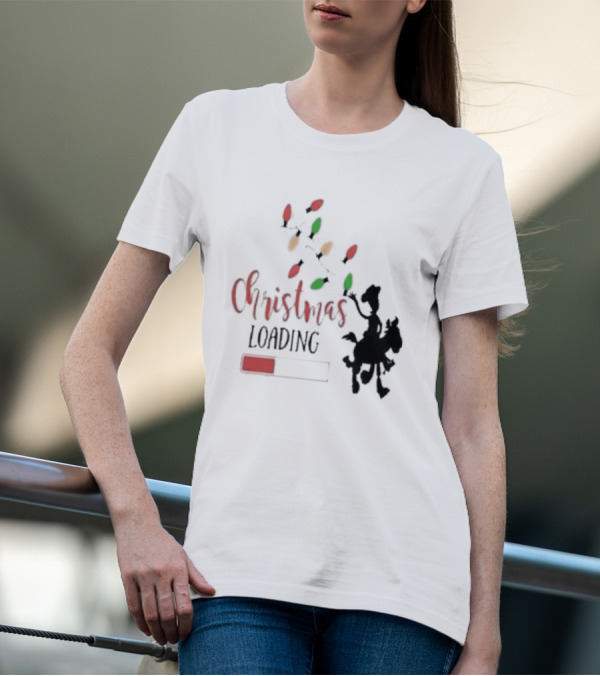 Christmas Loading Cowboy Silhouette With Festive Lights T-Shirt