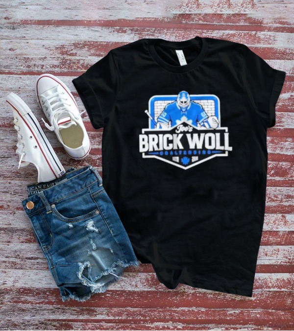 Joe's Brick Woll Goaltending Hockey Maple Leafs 60 Blue Goalie Blocking Net T-Shirt