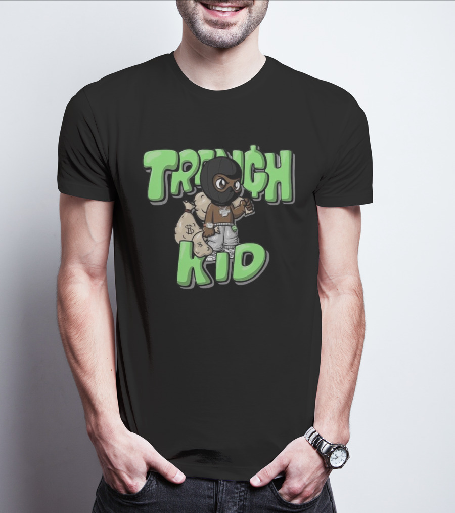 Lil Tjay Trench Kid Black Mask Money Bag T-Shirt