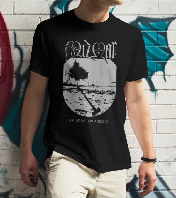Mizmor No Place To Arriwe Black Metal Shield And Forest Scene T-Shirt