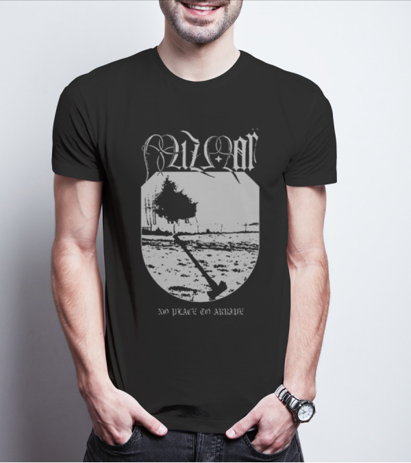 Mizmor No Place To Arriwe Black Metal Shield And Forest Scene T-Shirt