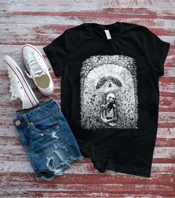 Mortiferum Cave Dweller Skeleton In Gothic Archway T-Shirt