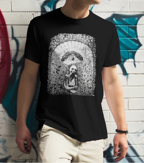 Mortiferum Cave Dweller Skeleton In Gothic Archway T-Shirt