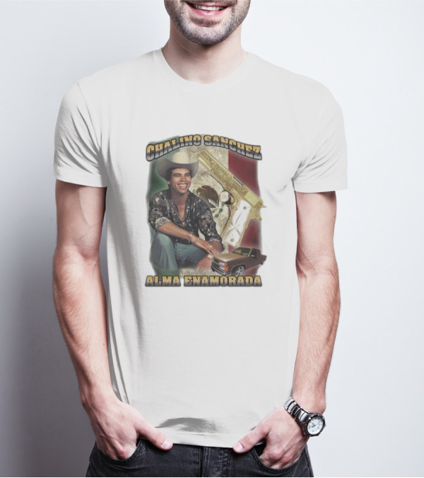 Chalino Sanchez Alma Enamorada Mexican Flag Gold Gun Pickup Truck T-Shirt
