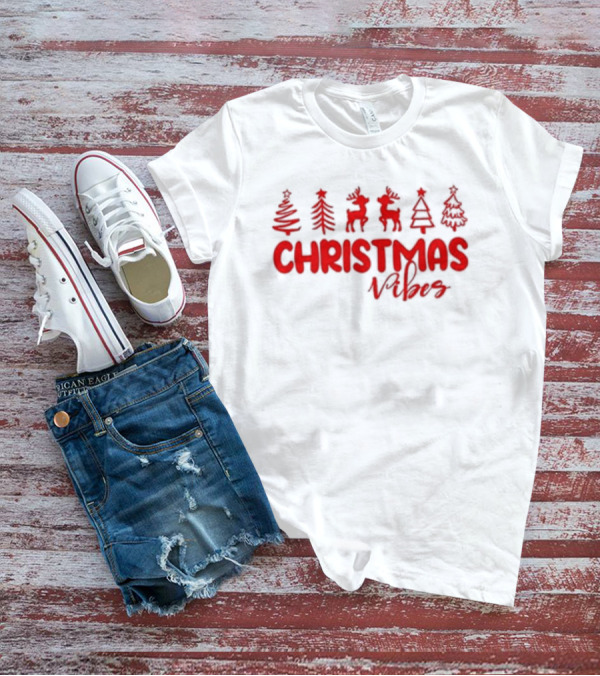 Christmas Vibes Festive Trees And Reindeer T-Shirt