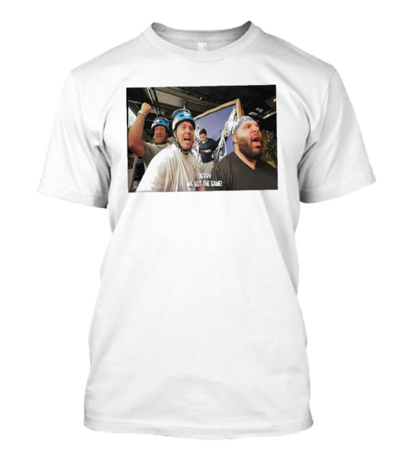 Jerry We Got The Game Helmet Enthusiasts Excitedly Celebrating With Arms Raised T-Shirt