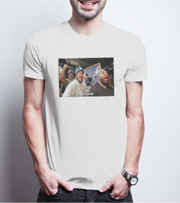 Jerry We Got The Game Helmet Enthusiasts Excitedly Celebrating With Arms Raised T-Shirt