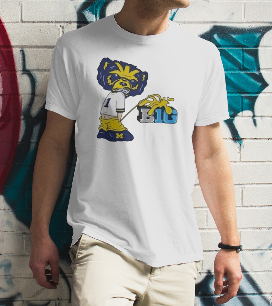 MI Wolverine Mascot Pissing On Big Ten Logo T-Shirt