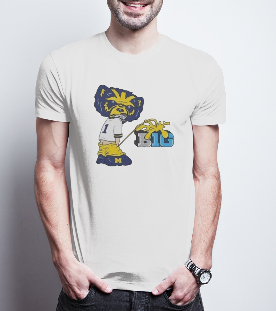 MI Wolverine Mascot Pissing On Big Ten Logo T-Shirt