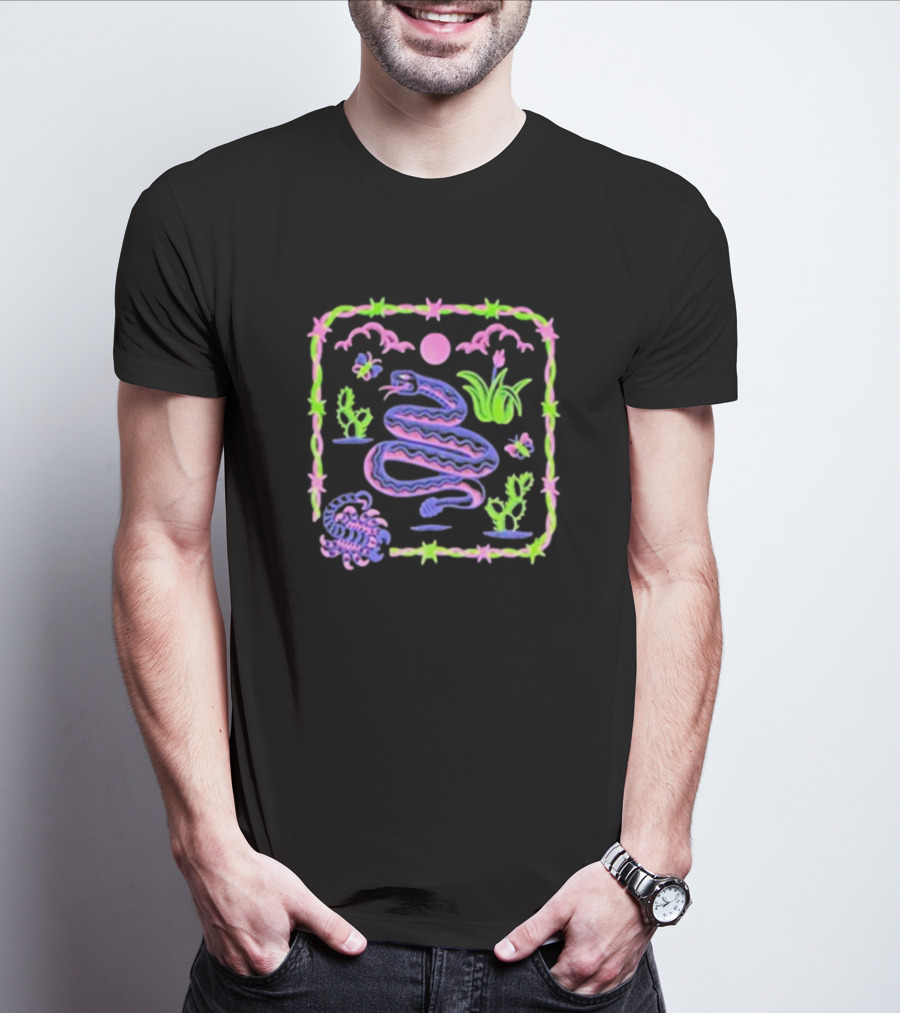 Night Creeps Snake Moon Cactus And Stars T-Shirt