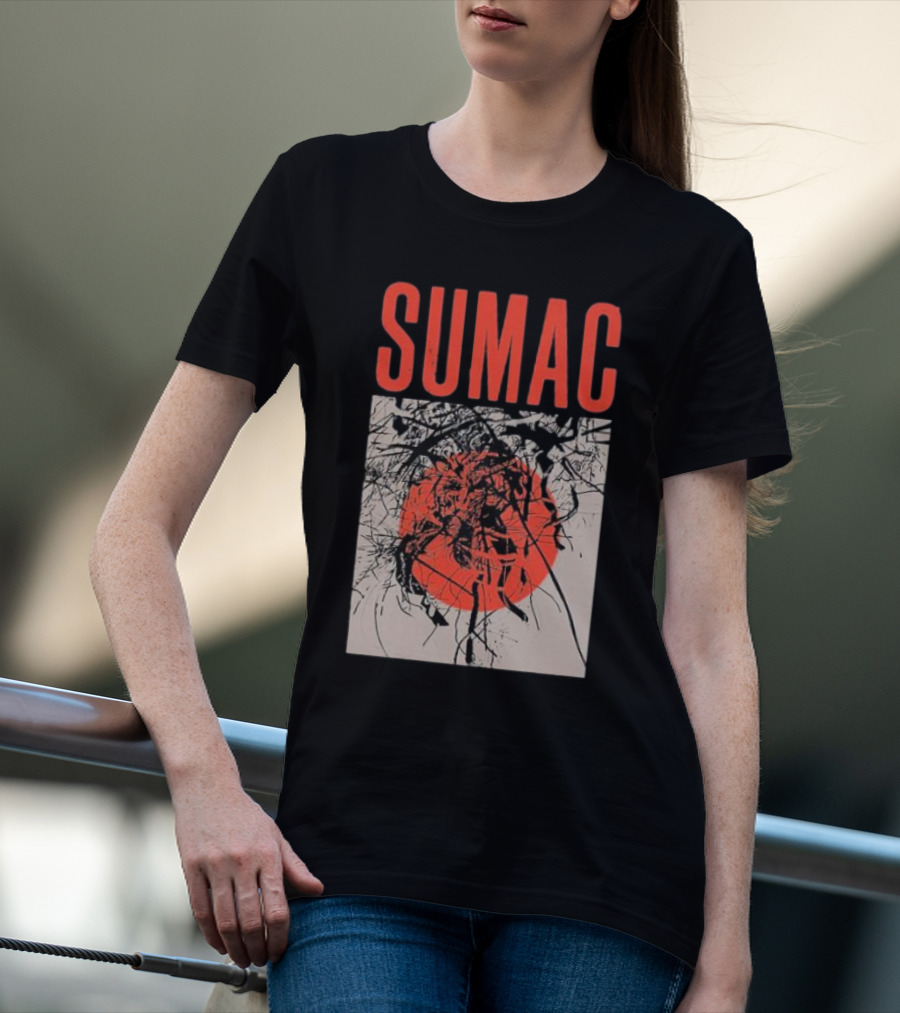 Sumac Shadow Art With Red Circle And Black Lines T-Shirt