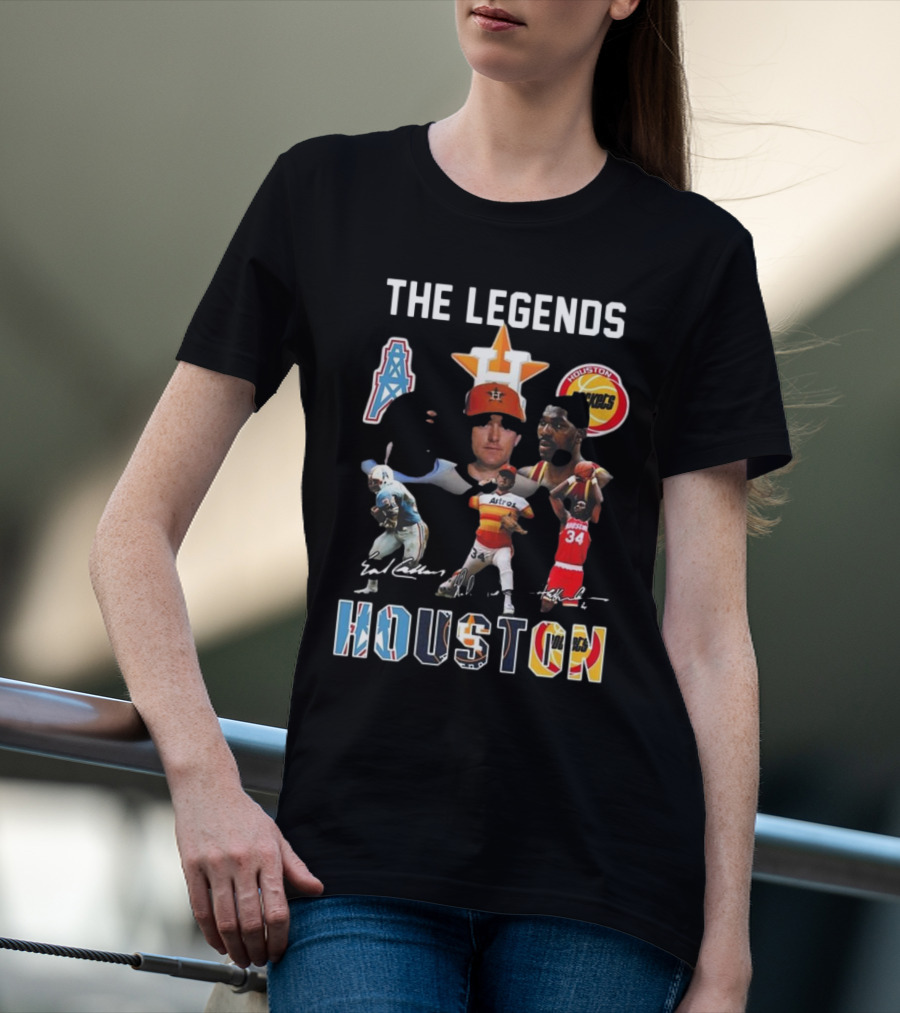 The Legends Of Houston Oilers Astros Rockets 34 Signatures H-Town T-Shirt