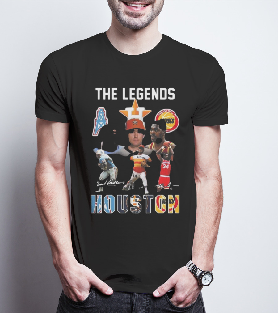 The Legends Of Houston Oilers Astros Rockets 34 Signatures H-Town T-Shirt