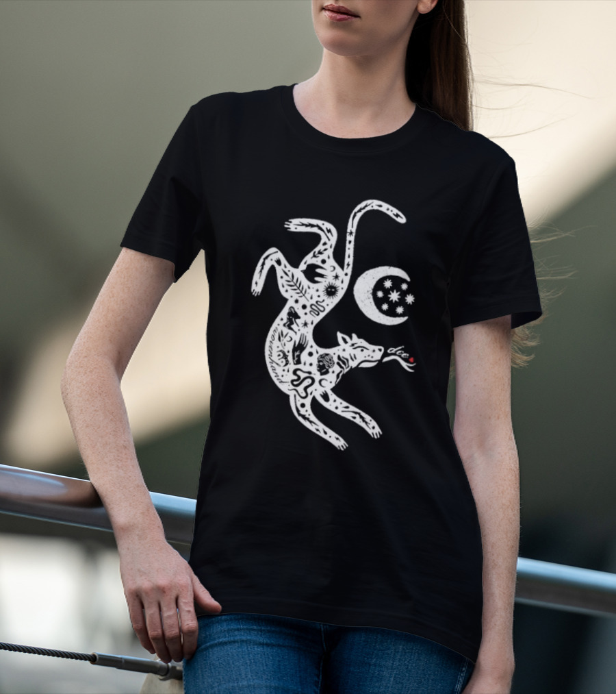 Wovenhand Alchemist Wolf With Stars And Crescent Moon T-Shirt
