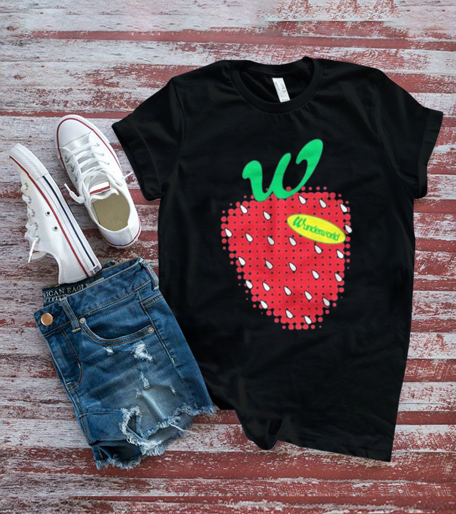 Wunderworld Strawberry Pattern With Green Leaf Initial T-Shirt