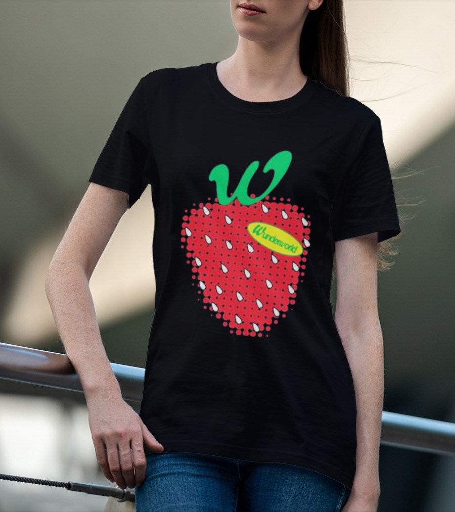 Wunderworld Strawberry Pattern With Green Leaf Initial T-Shirt