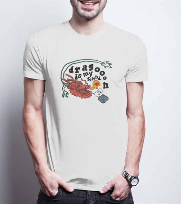 Dragoon Is My Friend Fire Breathing Dragon With Abstract Cloud And Leafy Vine T-Shirt