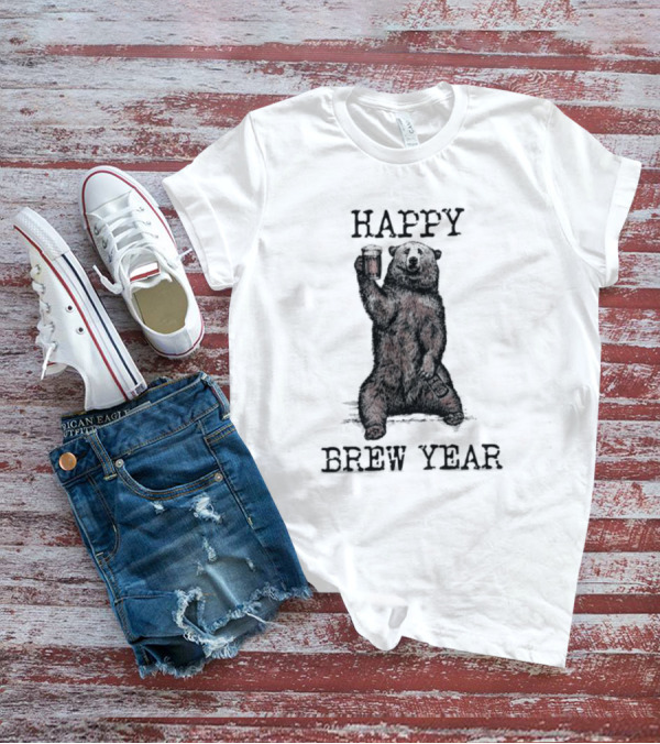 Happy Brew Year Festive Bear Toasting With Beer T-Shirt