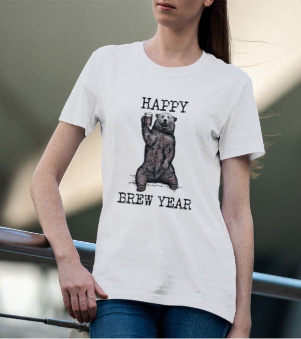 Happy Brew Year Festive Bear Toasting With Beer T-Shirt