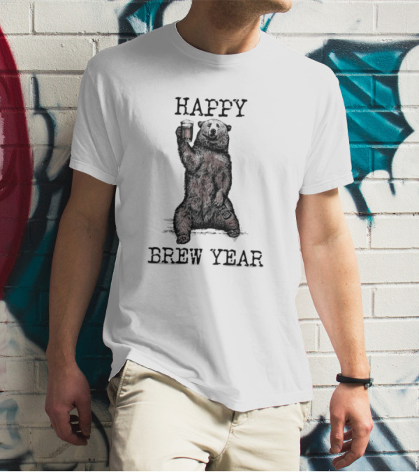 Happy Brew Year Festive Bear Toasting With Beer T-Shirt