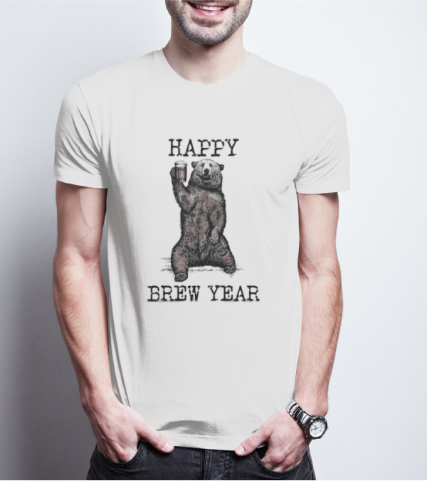 Happy Brew Year Festive Bear Toasting With Beer T-Shirt