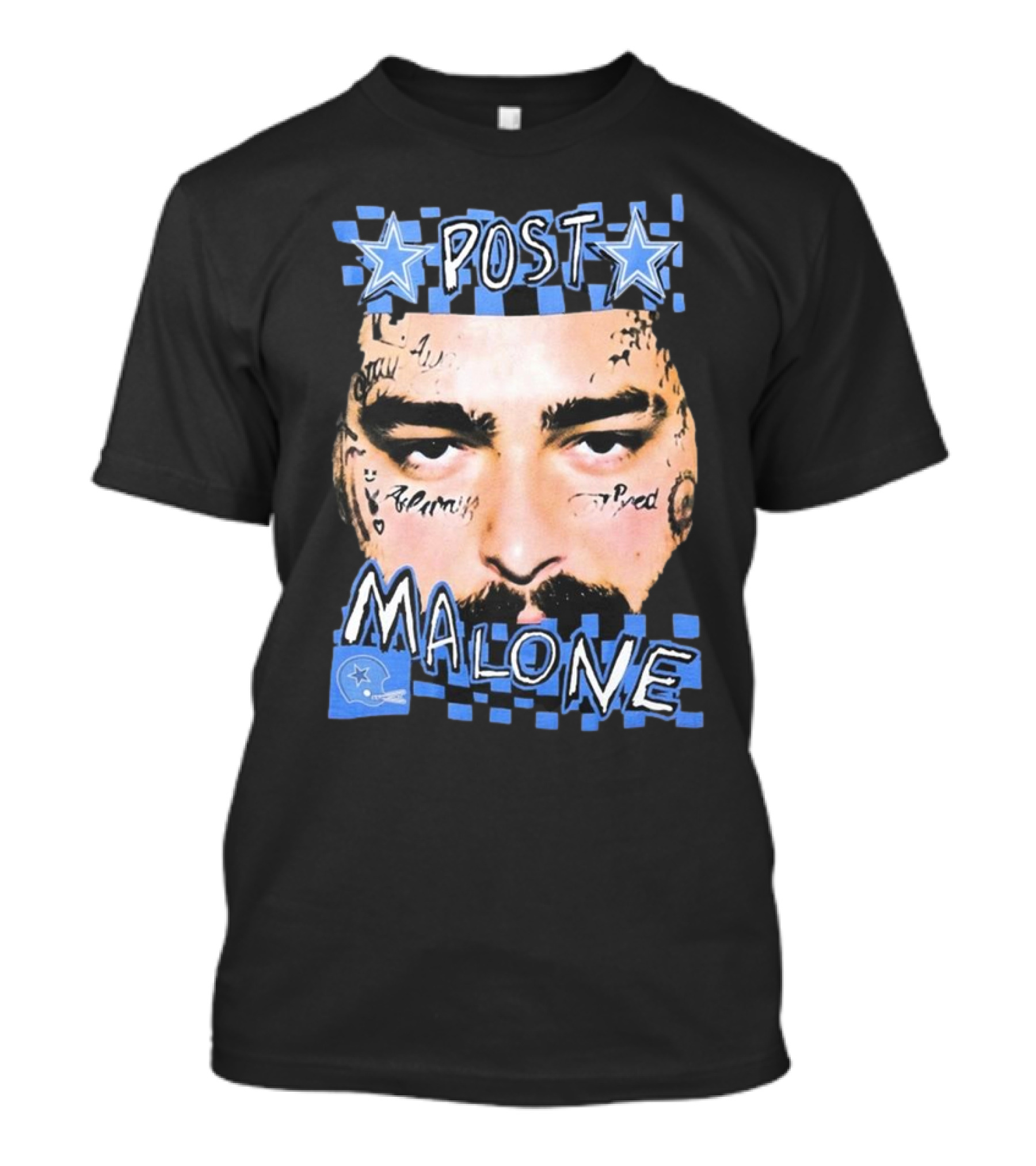 Post Malone Dallas Cowboys Blue Star Tattoo Face T-Shirt