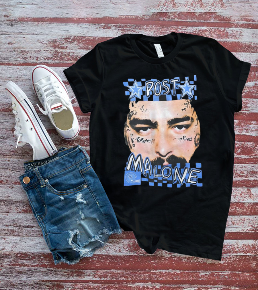 Post Malone Dallas Cowboys Blue Star Tattoo Face T-Shirt