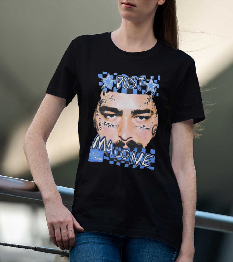 Post Malone Dallas Cowboys Blue Star Tattoo Face T-Shirt