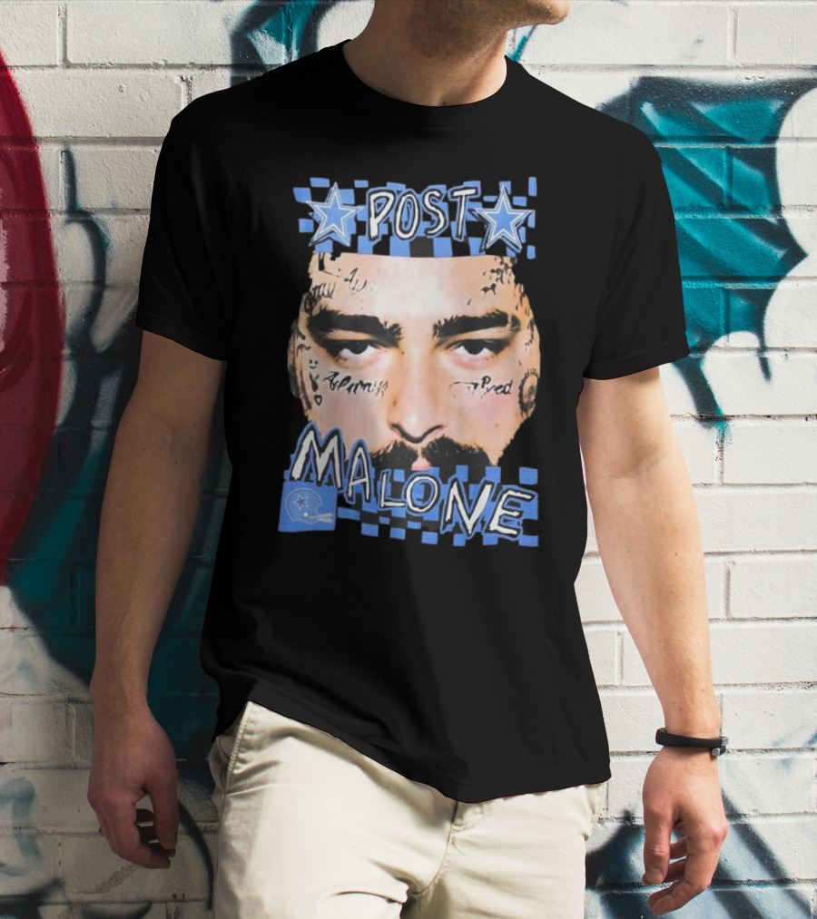 Post Malone Dallas Cowboys Blue Star Tattoo Face T-Shirt